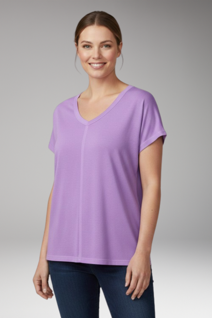 Women's T-Shirt with V-Neck and Side Slits