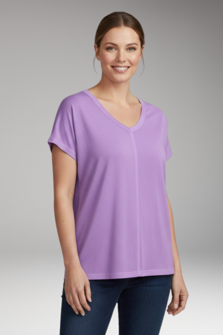 Women's T-Shirt with V-Neck and Side Slits