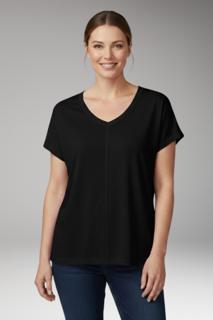 Women's T-Shirt with V-Neck and Side Slits