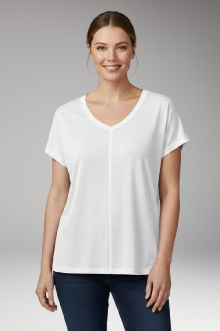 Women's T-Shirt with V-Neck and Side Slits