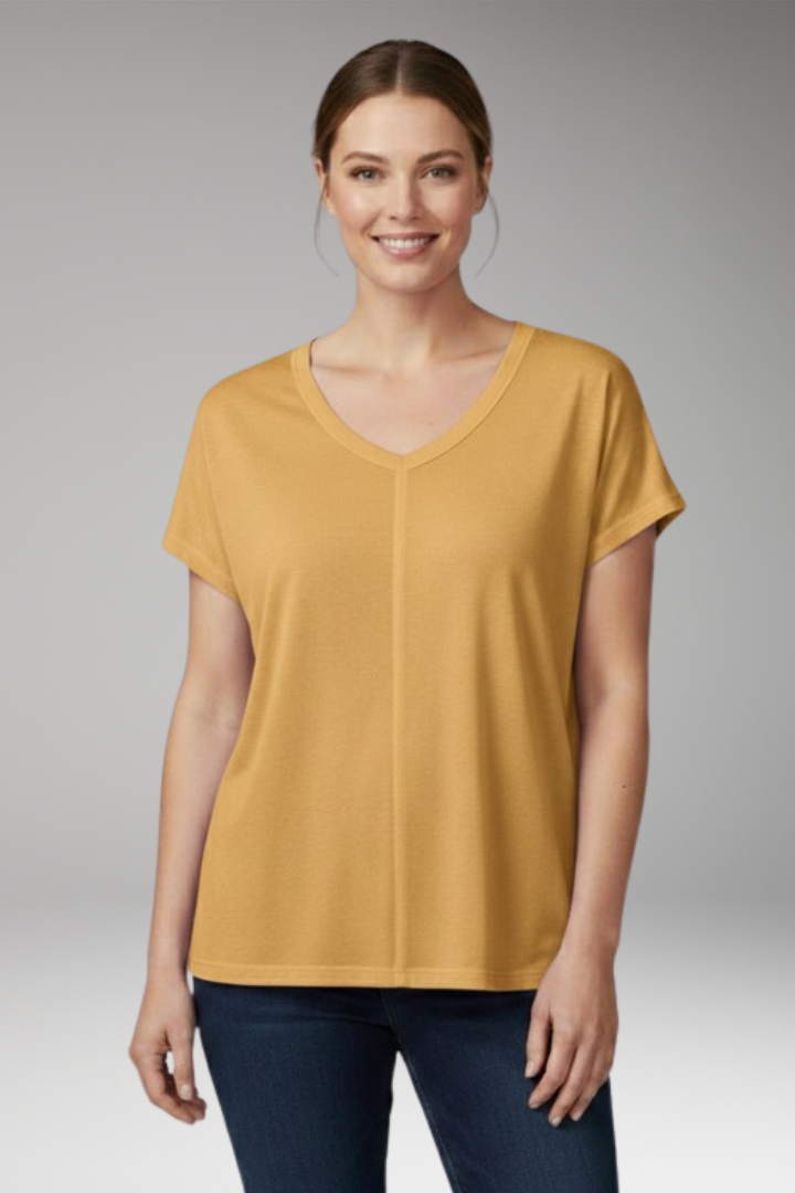 Women's T-Shirt with V-Neck and Side Slits