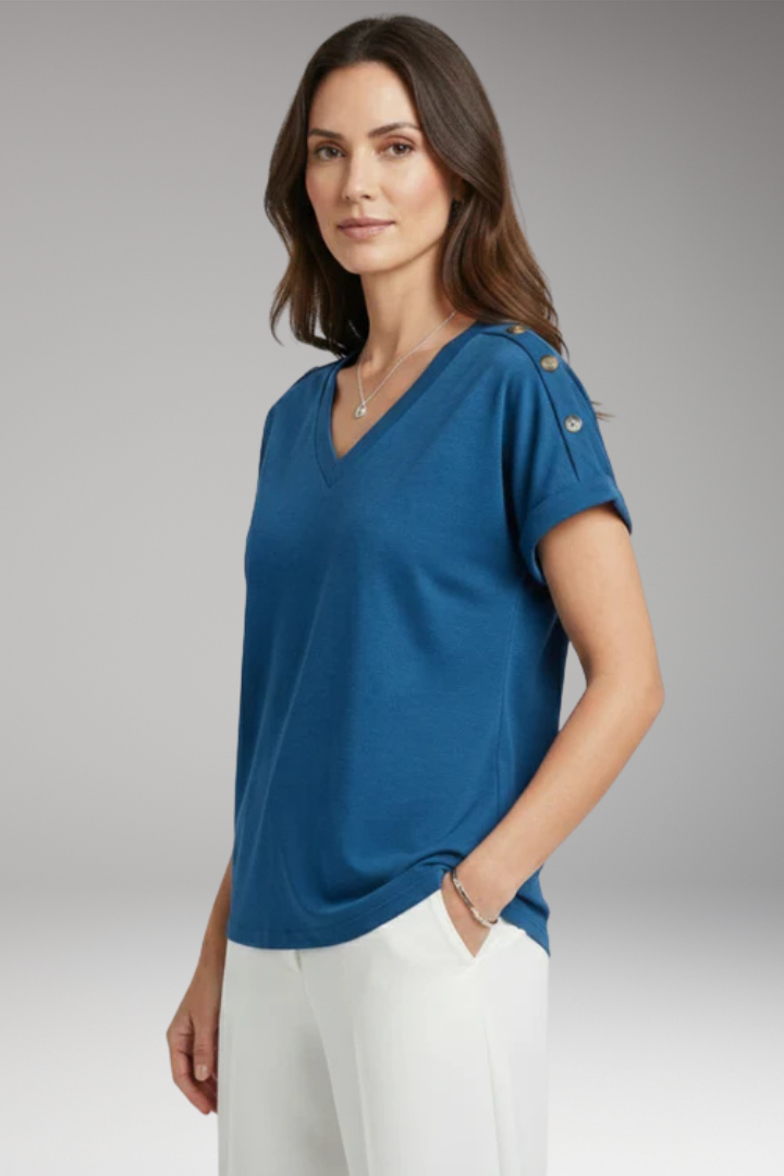 Women's T-Shirt with V-Neck and Buttoned Sleeves