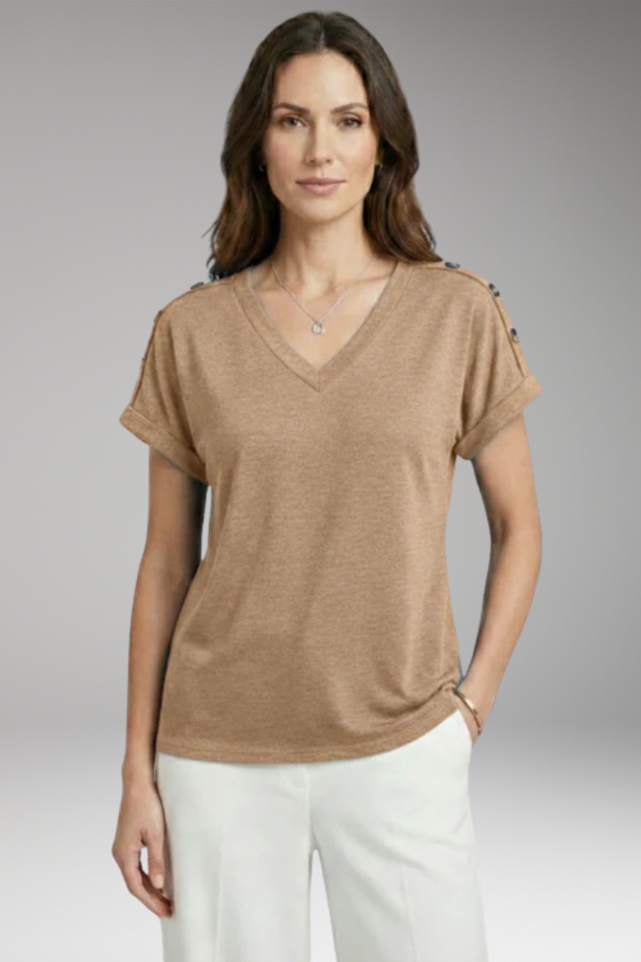Women's T-Shirt with V-Neck and Buttoned Sleeves