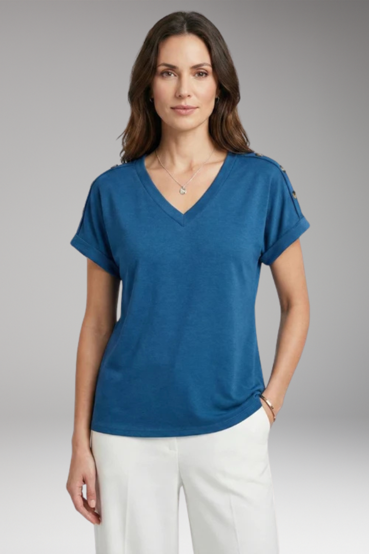 Women's T-Shirt with V-Neck and Buttoned Sleeves