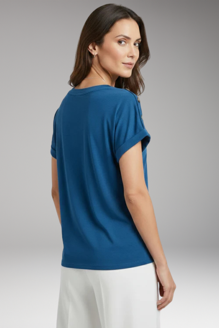 Women's T-Shirt with V-Neck and Buttoned Sleeves