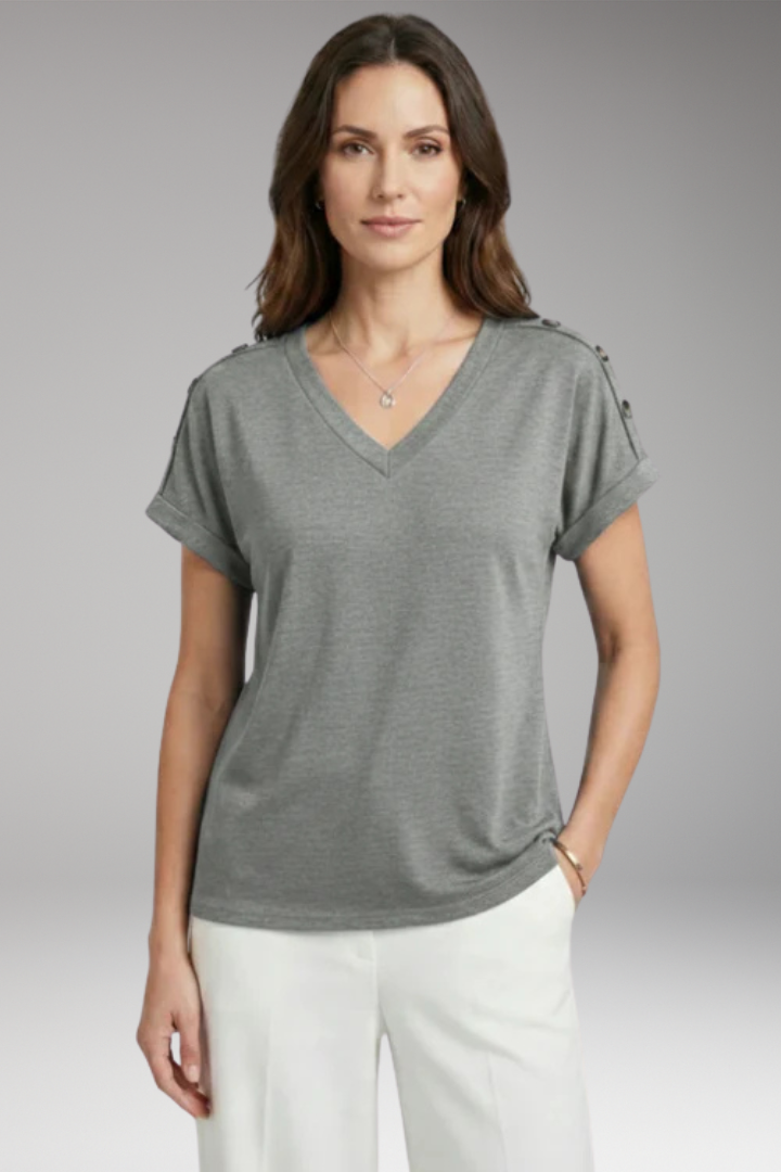 Women's T-Shirt with V-Neck and Buttoned Sleeves