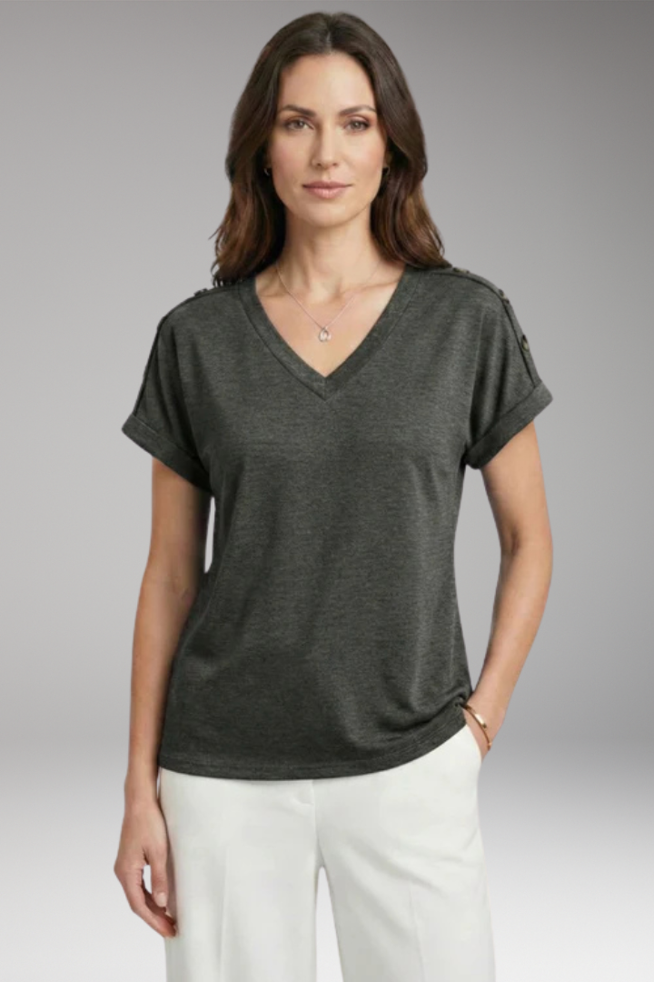 Women's T-Shirt with V-Neck and Buttoned Sleeves