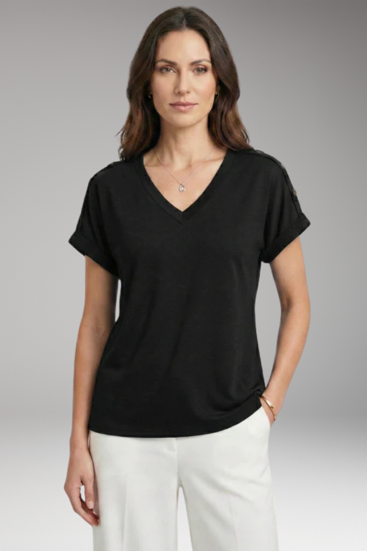 Women's T-Shirt with V-Neck and Buttoned Sleeves