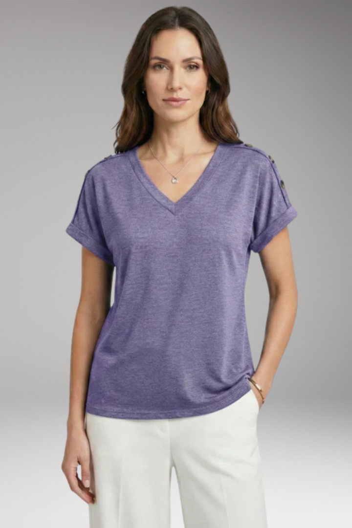 Women's T-Shirt with V-Neck and Buttoned Sleeves