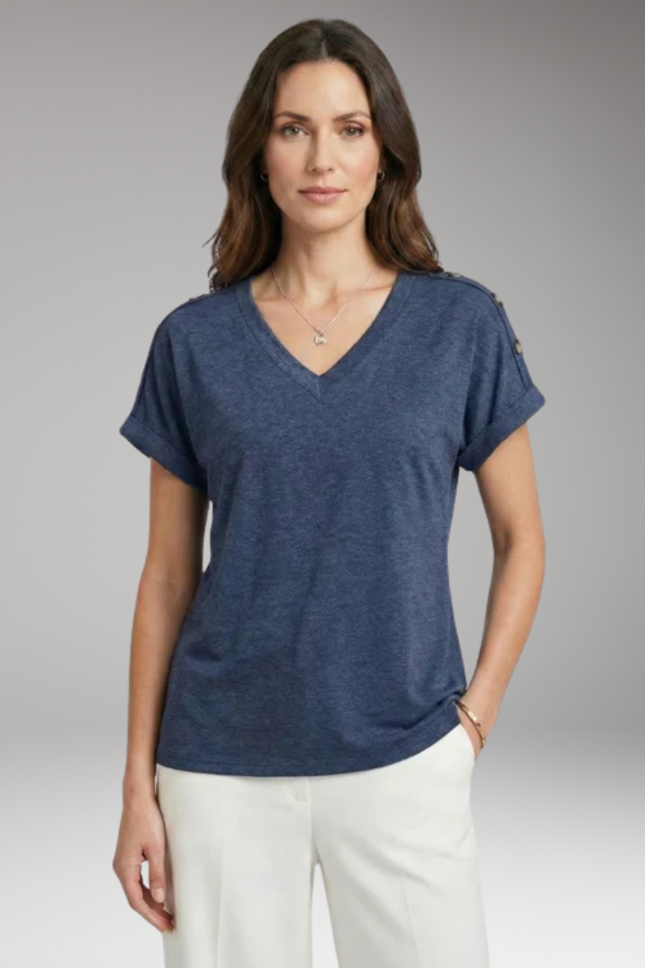 Women's T-Shirt with V-Neck and Buttoned Sleeves