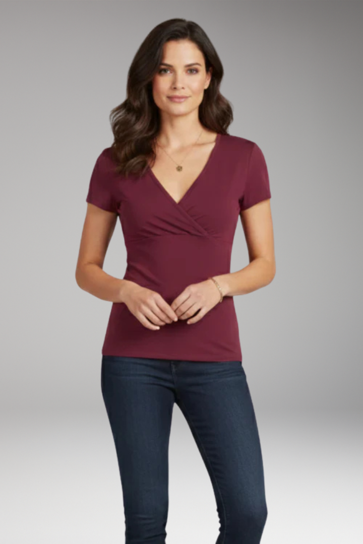 Women's T-Shirt with Wrap V-Neck and Short Sleeves