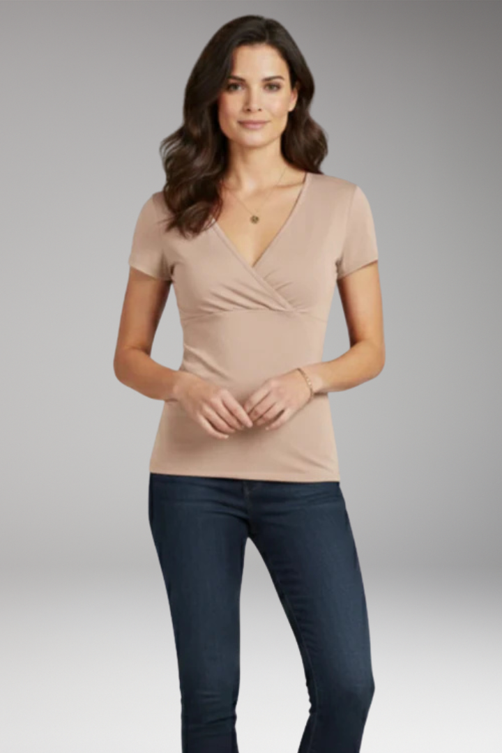 Women's T-Shirt with Wrap V-Neck and Short Sleeves