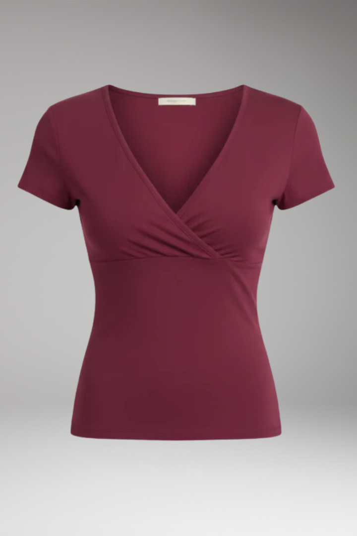 Women's T-Shirt with Wrap V-Neck and Short Sleeves