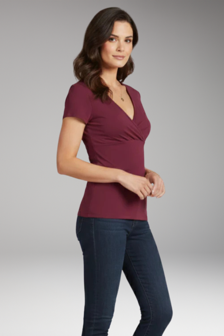 Women's T-Shirt with Wrap V-Neck and Short Sleeves