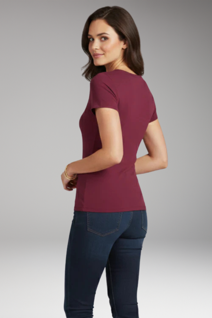 Women's T-Shirt with Wrap V-Neck and Short Sleeves