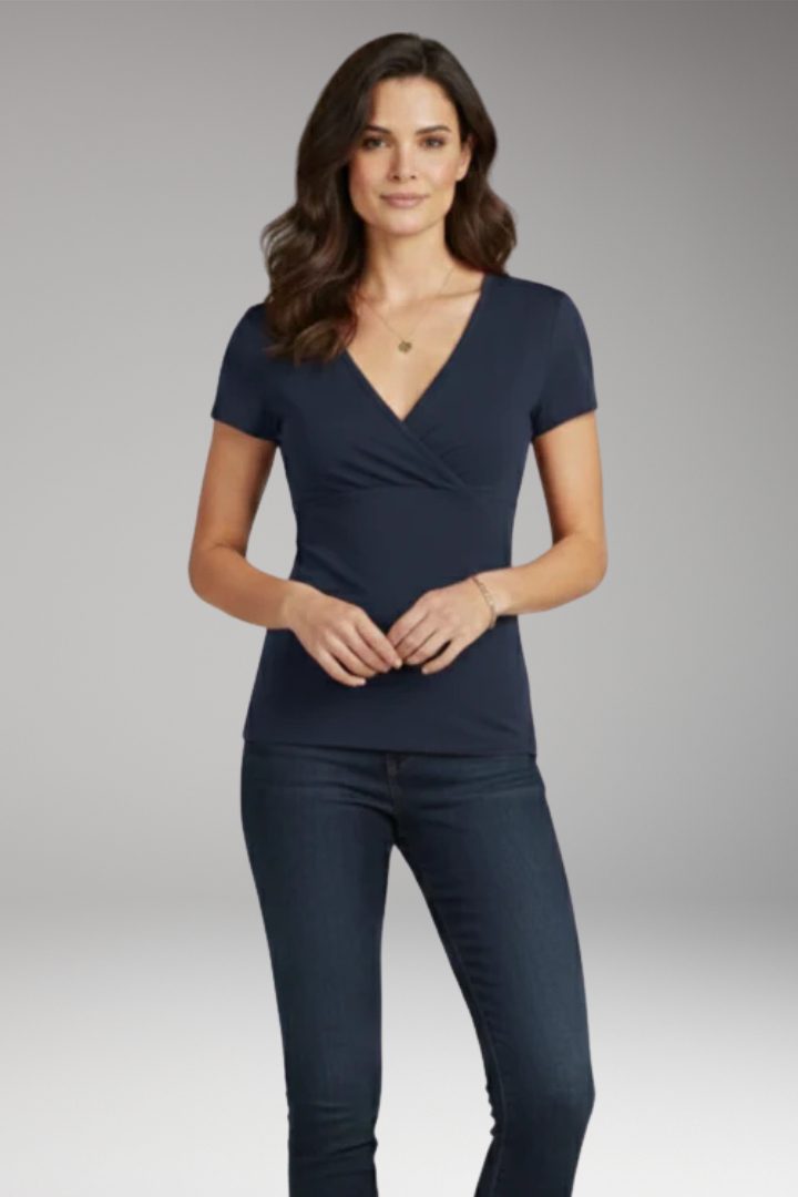 Women's T-Shirt with Wrap V-Neck and Short Sleeves
