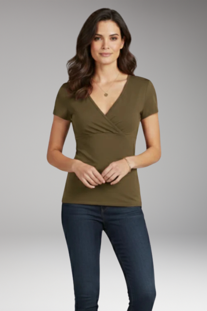 Women's T-Shirt with Wrap V-Neck and Short Sleeves