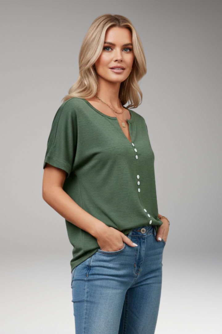 Women's T‑Shirt with Button Placket and Relaxed Fit