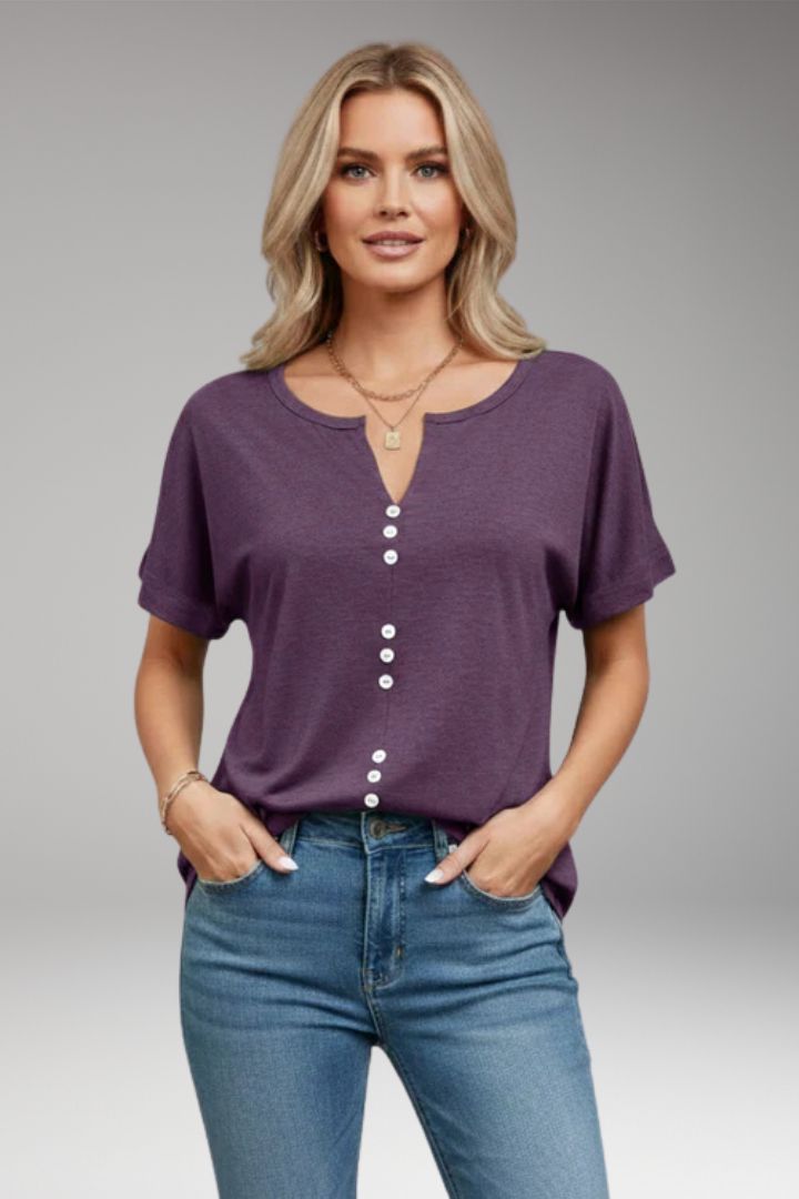 Women's T‑Shirt with Button Placket and Relaxed Fit