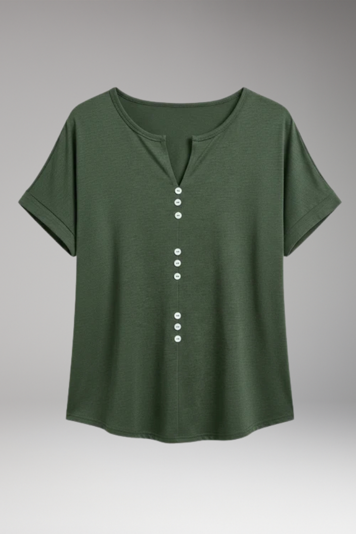 Women's T‑Shirt with Button Placket and Relaxed Fit