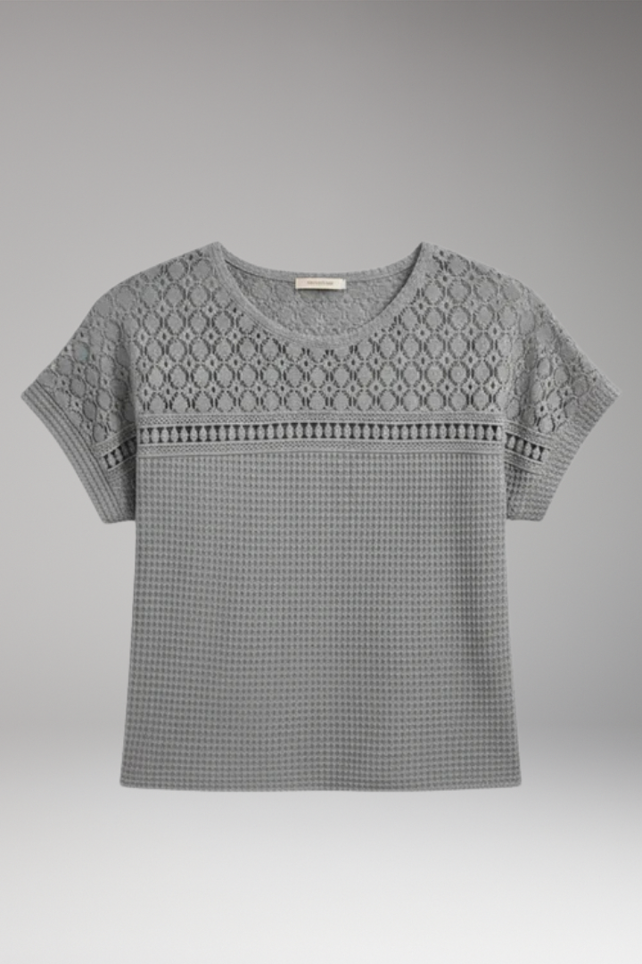 Women’s T-Shirt with Crochet Detail and Round Neck