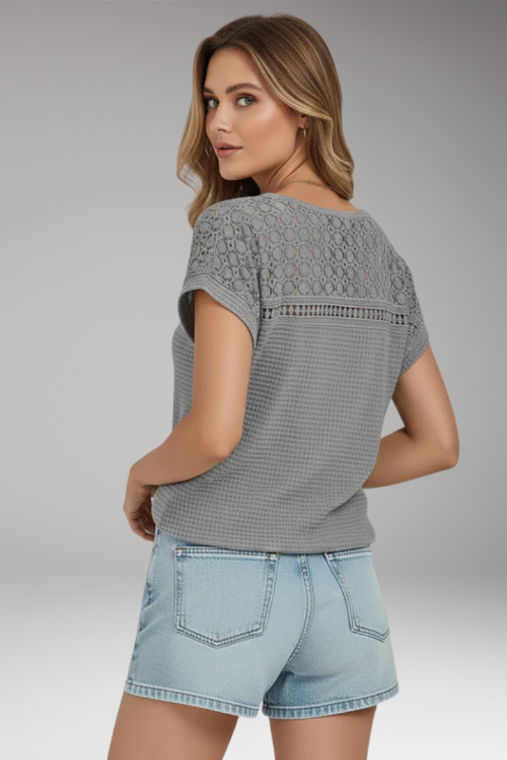 Women’s T-Shirt with Crochet Detail and Round Neck