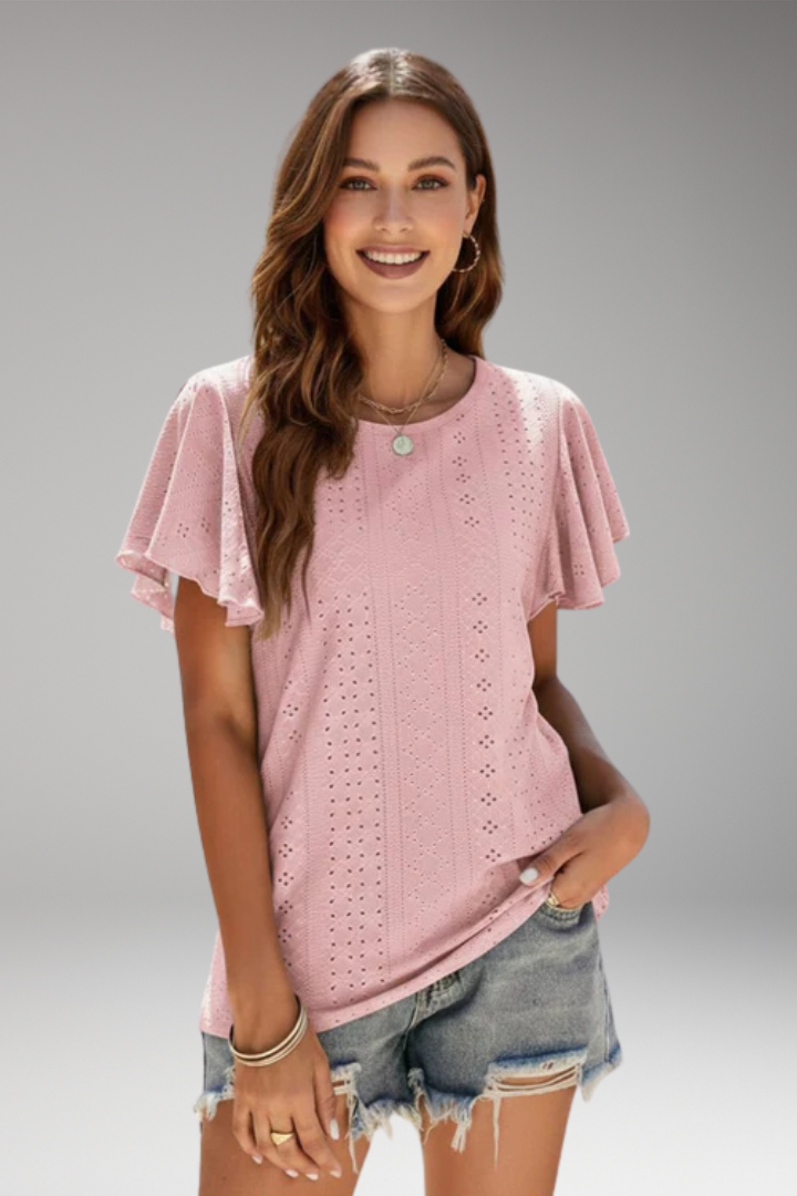 Women’s T‑Shirt with Flounced Sleeves and Openwork