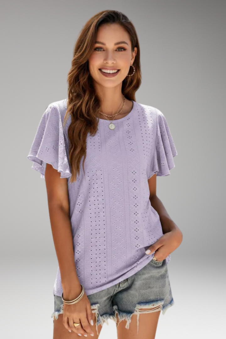 Women’s T‑Shirt with Flounced Sleeves and Openwork