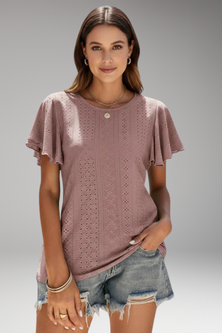 Women’s T‑Shirt with Flounced Sleeves and Openwork
