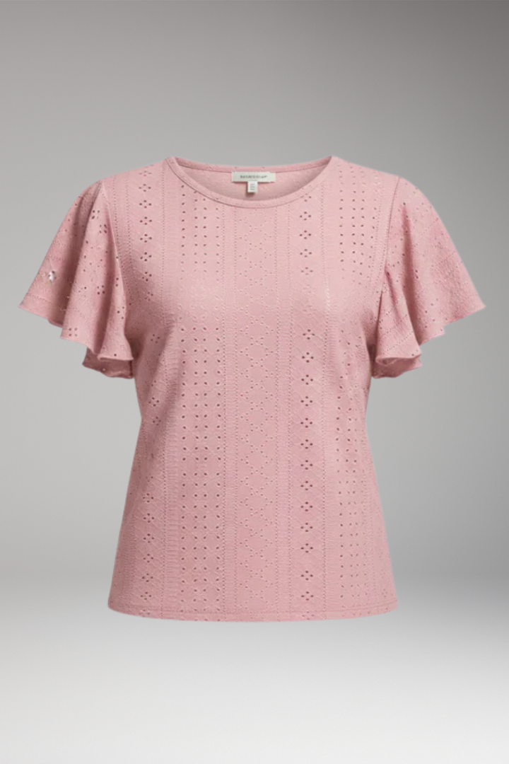 Women’s T‑Shirt with Flounced Sleeves and Openwork