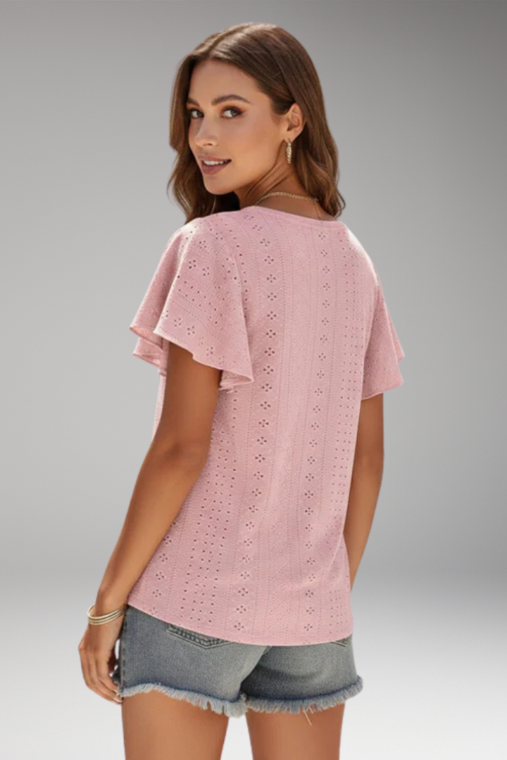 Women’s T‑Shirt with Flounced Sleeves and Openwork