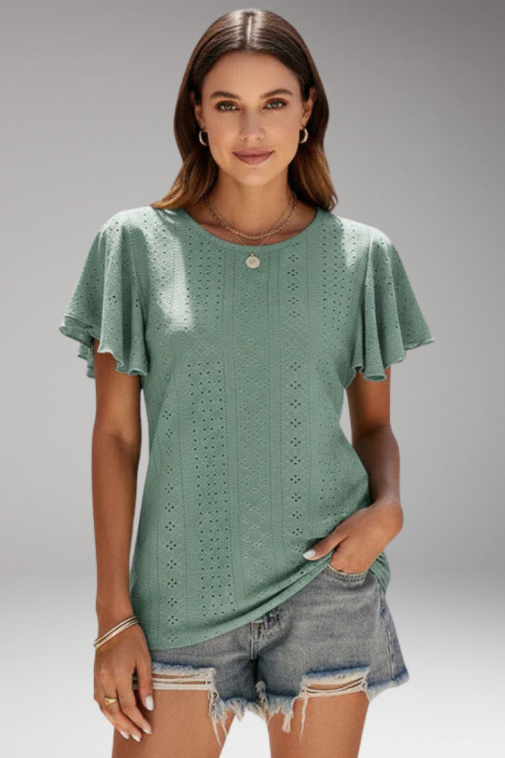 Women’s T‑Shirt with Flounced Sleeves and Openwork