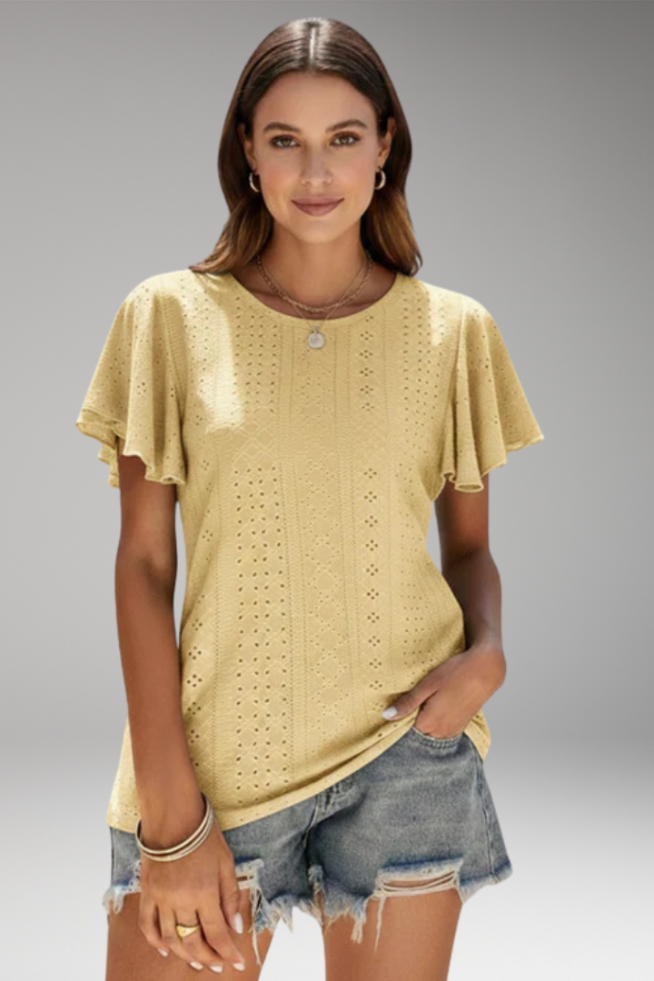 Women’s T‑Shirt with Flounced Sleeves and Openwork