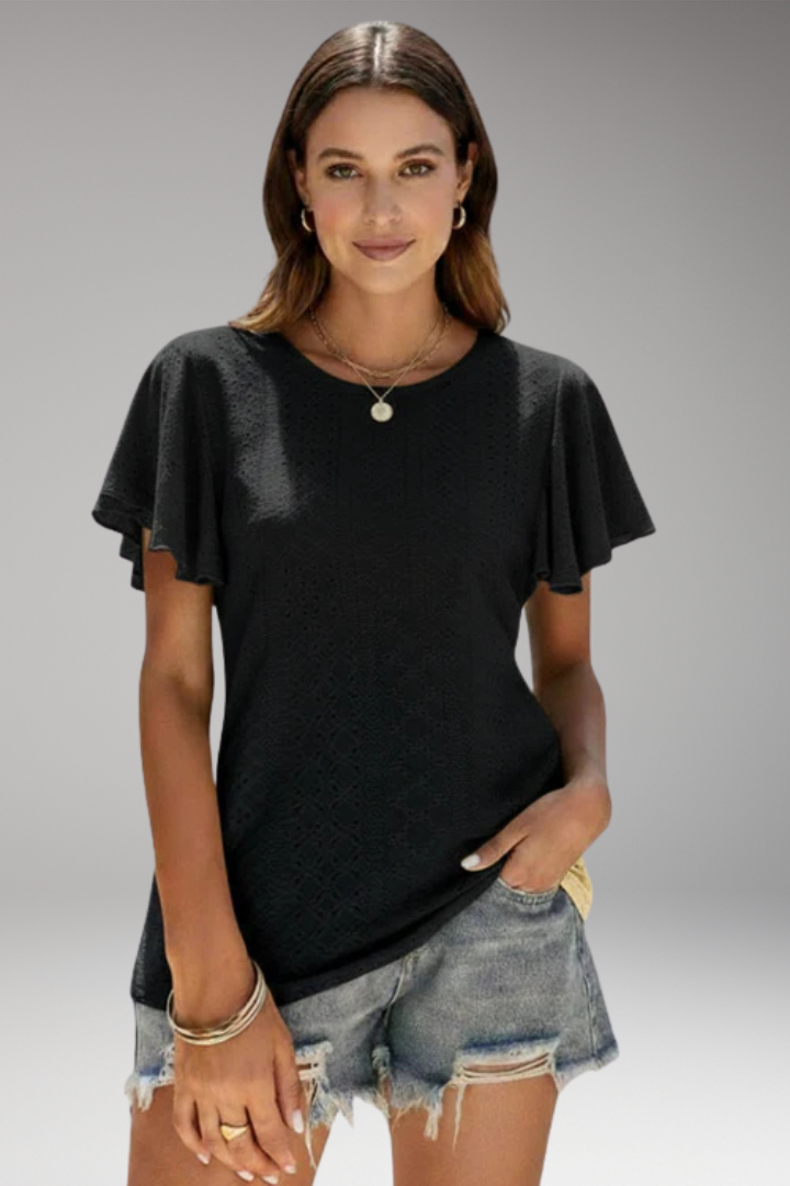 Women’s T‑Shirt with Flounced Sleeves and Openwork