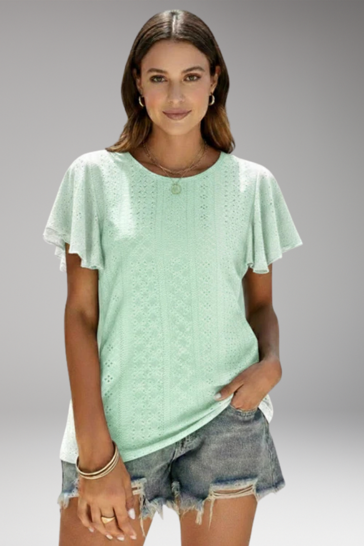Women’s T‑Shirt with Flounced Sleeves and Openwork