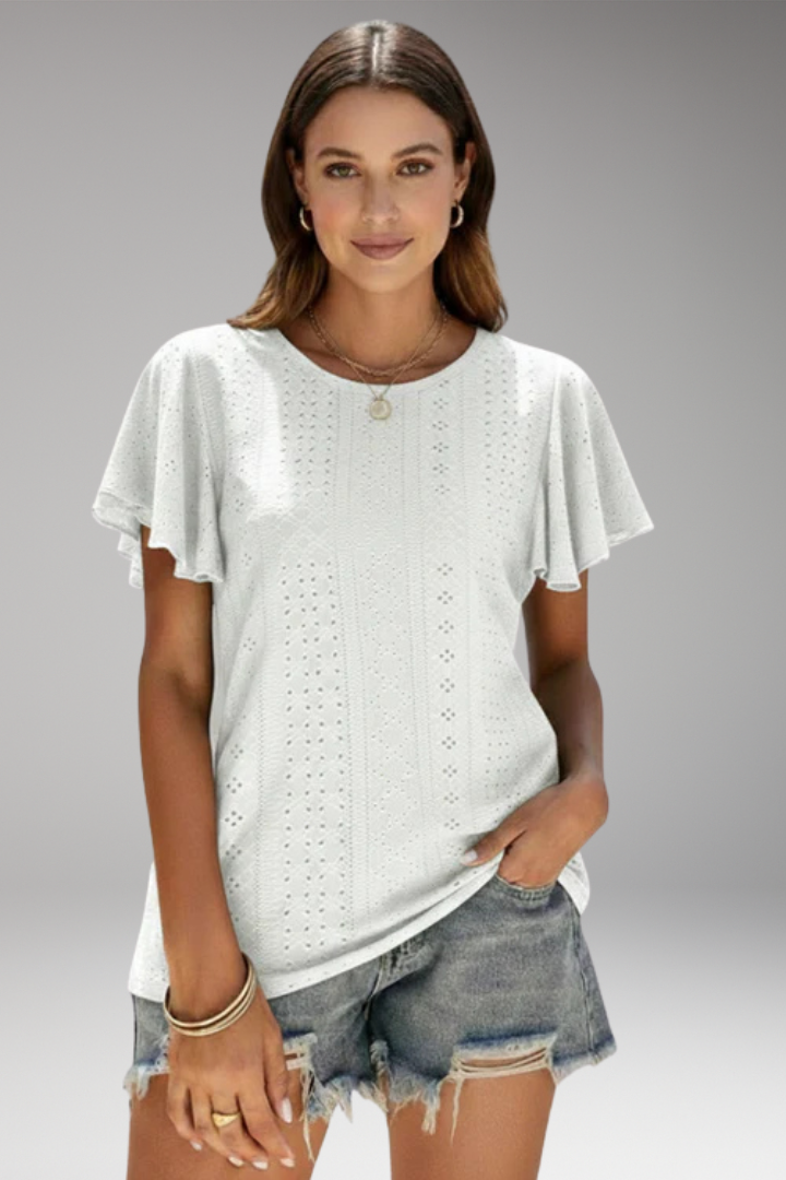 Women’s T‑Shirt with Flounced Sleeves and Openwork