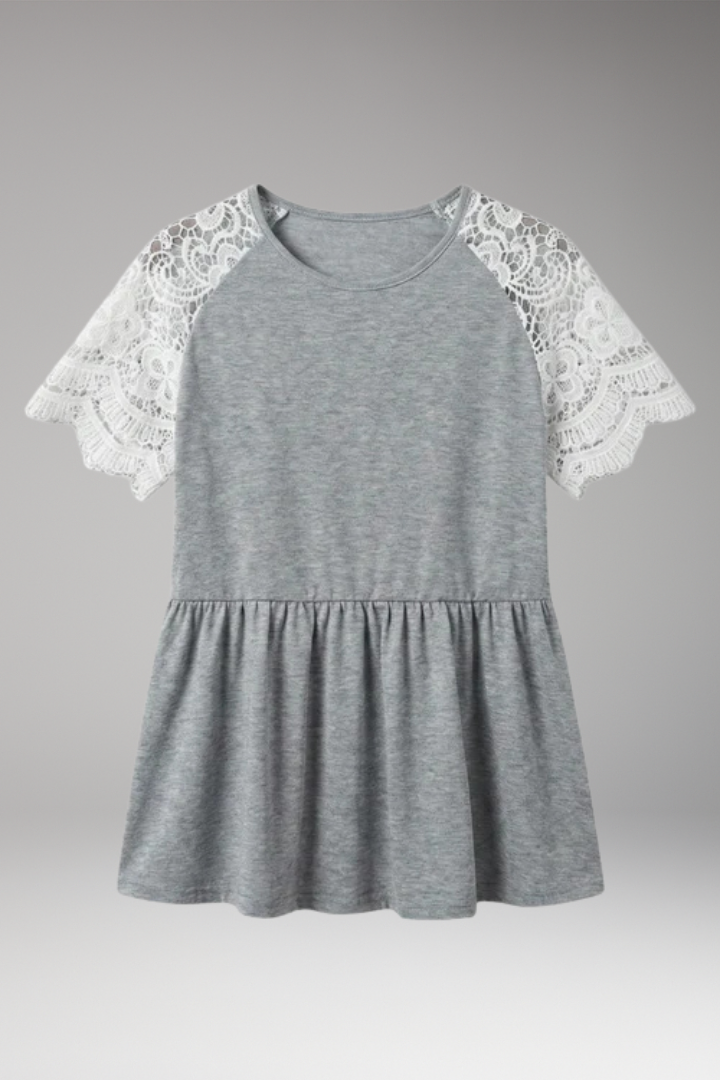 Women’s T-Shirt with Lace Sleeves and Peplum Hem