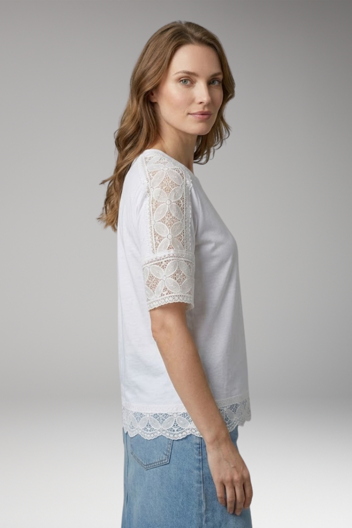 Women’s T‑Shirt with Lace Trim and Round Neck