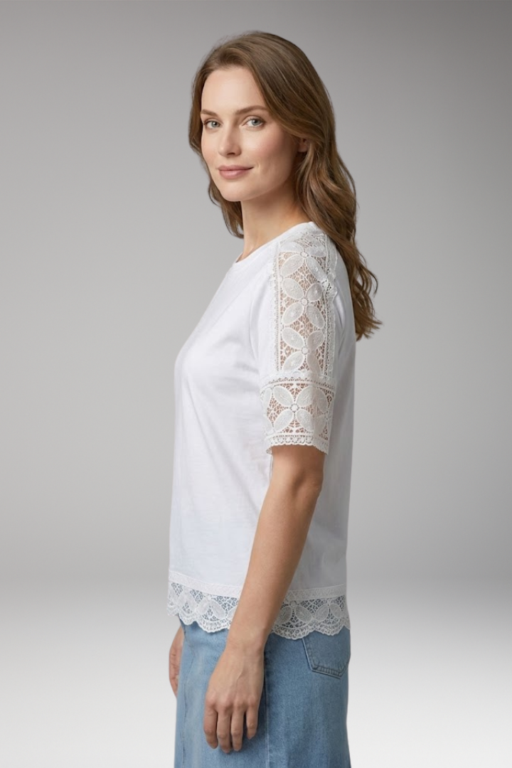 Women’s T‑Shirt with Lace Trim and Round Neck