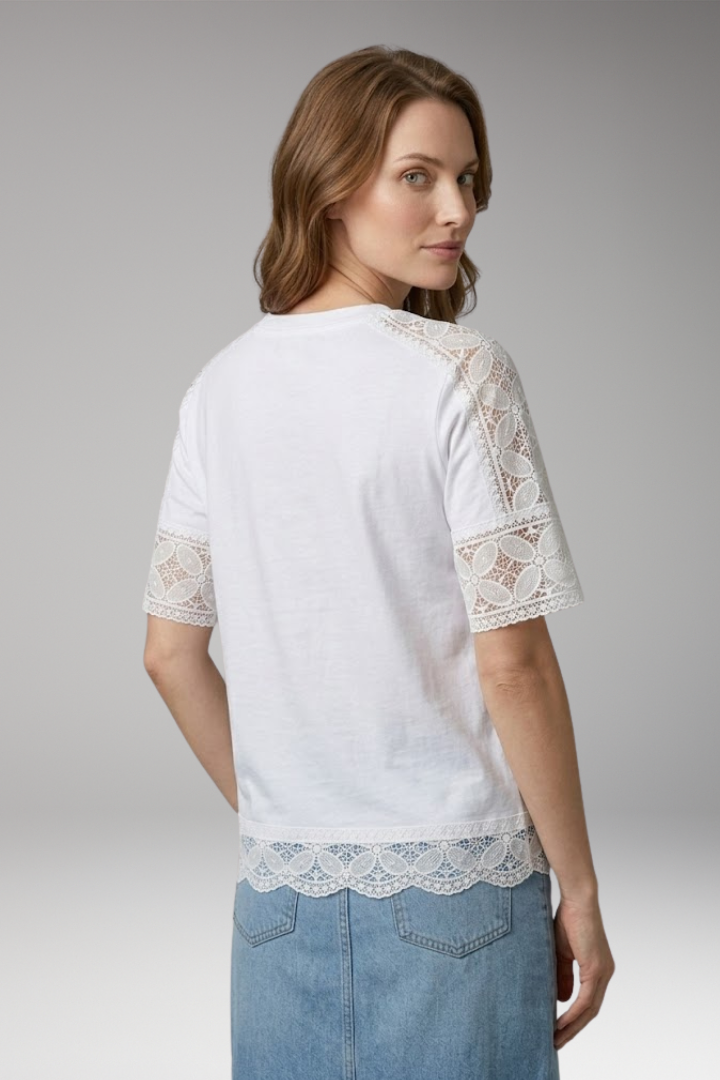 Women’s T‑Shirt with Lace Trim and Round Neck