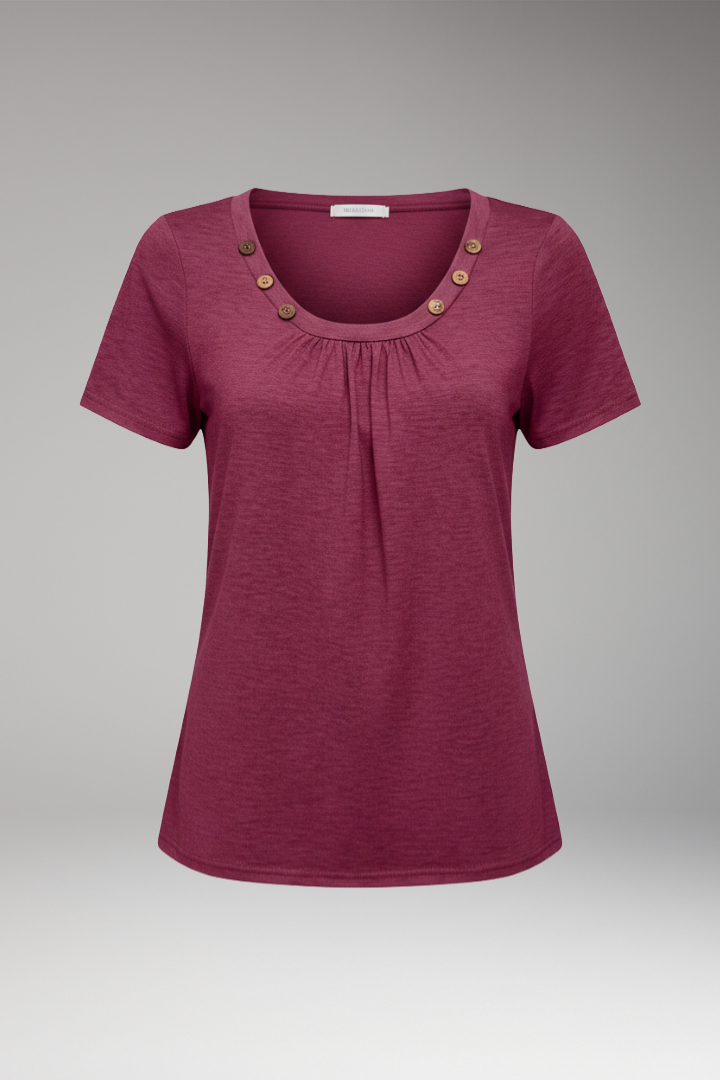 Women's T-Shirt with Scoop Neck and Button Details