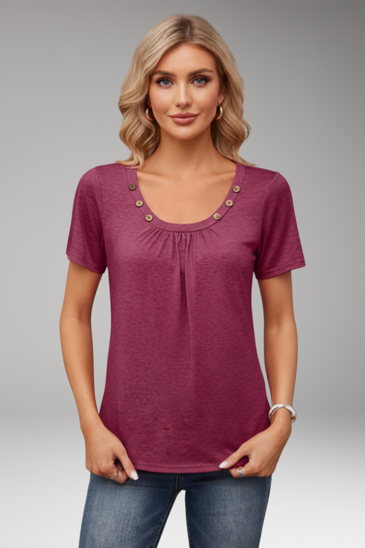 Women's T-Shirt with Scoop Neck and Button Details