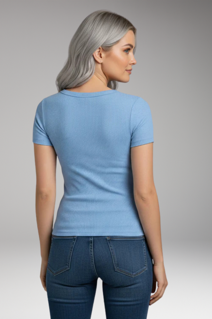 Women’s T‑Shirt with Scoop Neck and Button Details