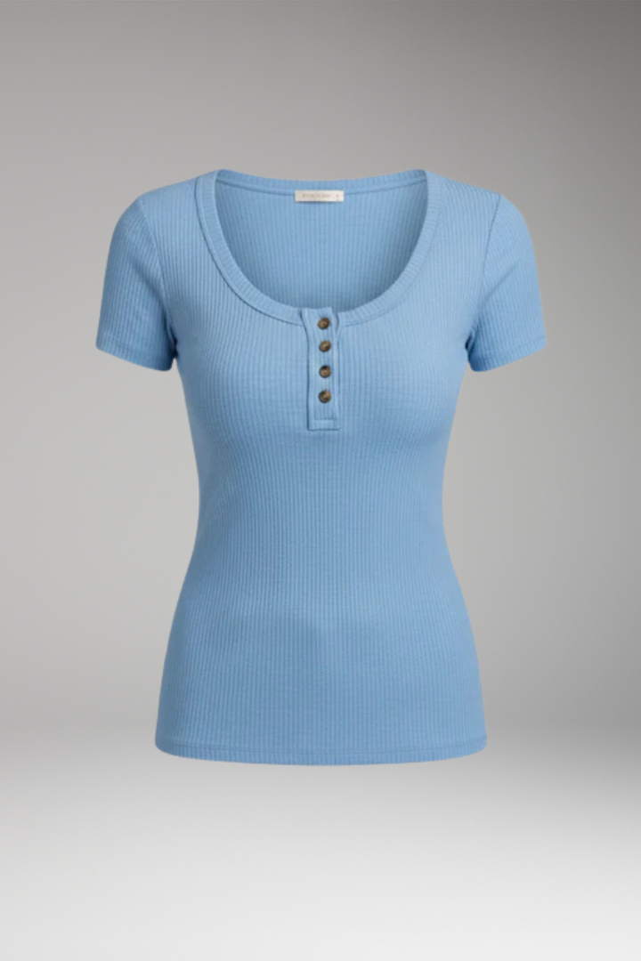 Women’s T‑Shirt with Scoop Neck and Button Details