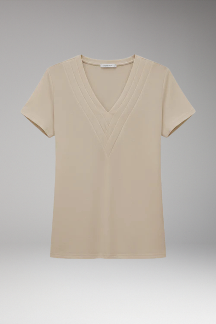 Women’s V‑Neck T‑Shirt with Decorative Seams