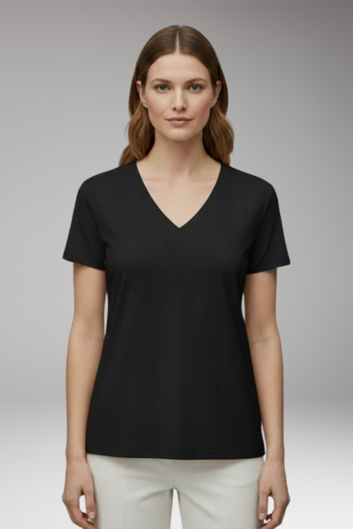 Women’s V‑Neck T‑Shirt with Decorative Seams