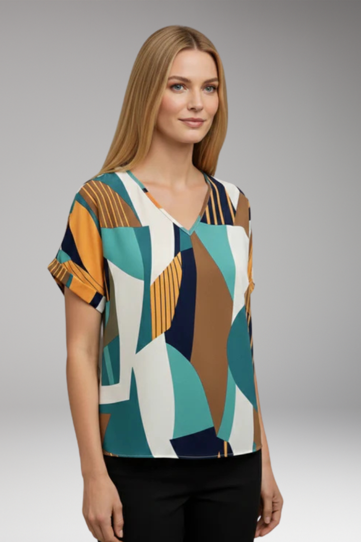 Women's T‑Shirt with V‑Neck and Geometric Pattern