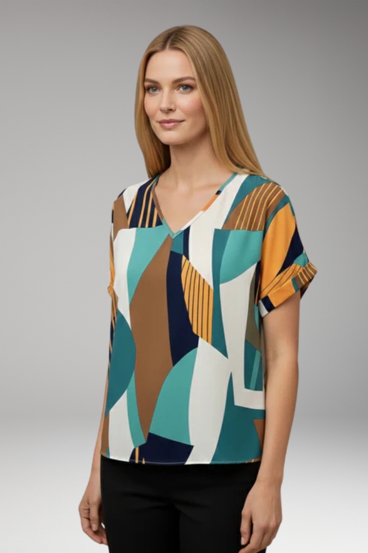 Women's T‑Shirt with V‑Neck and Geometric Pattern