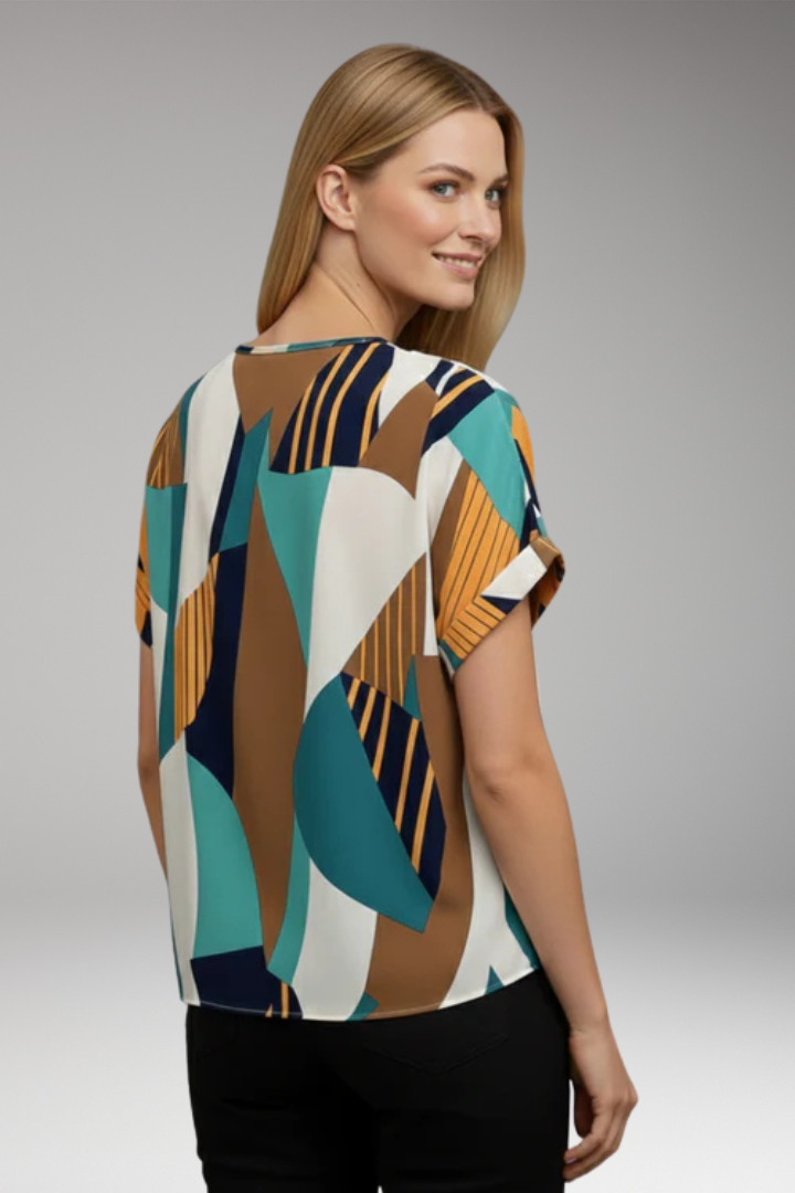 Women's T‑Shirt with V‑Neck and Geometric Pattern