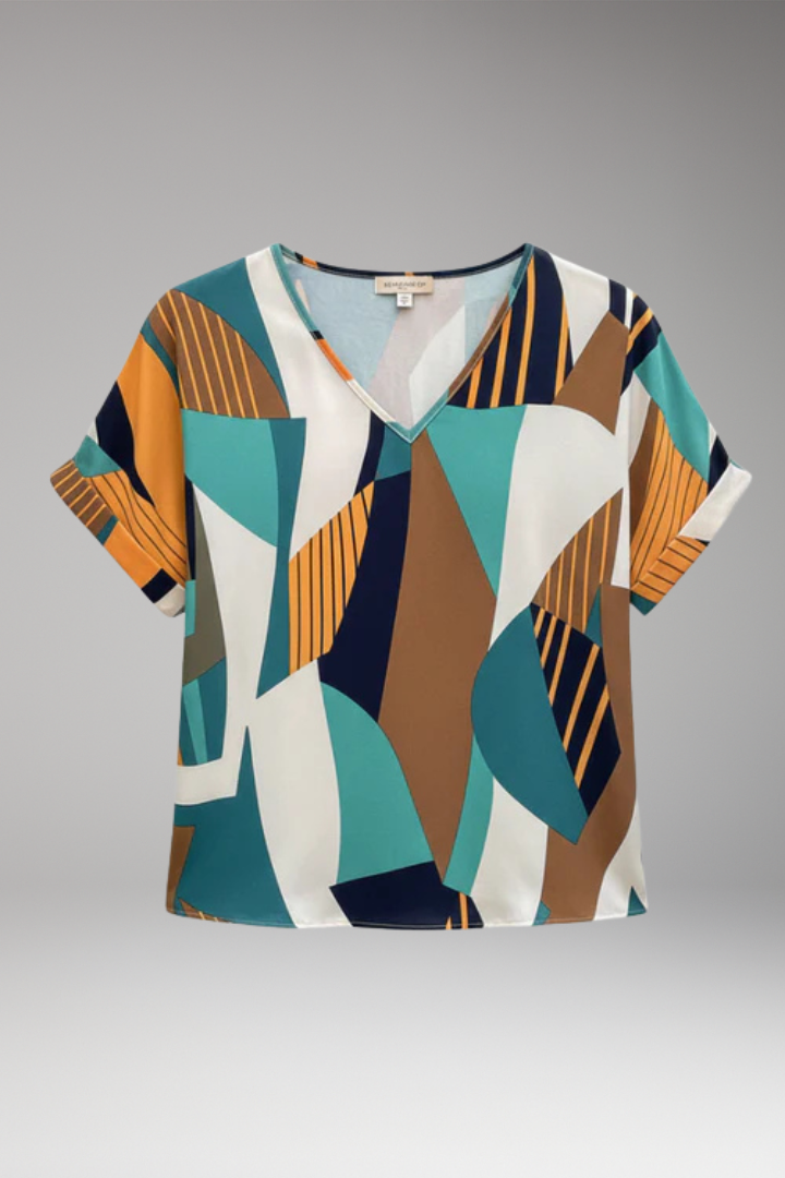 Women's T‑Shirt with V‑Neck and Geometric Pattern